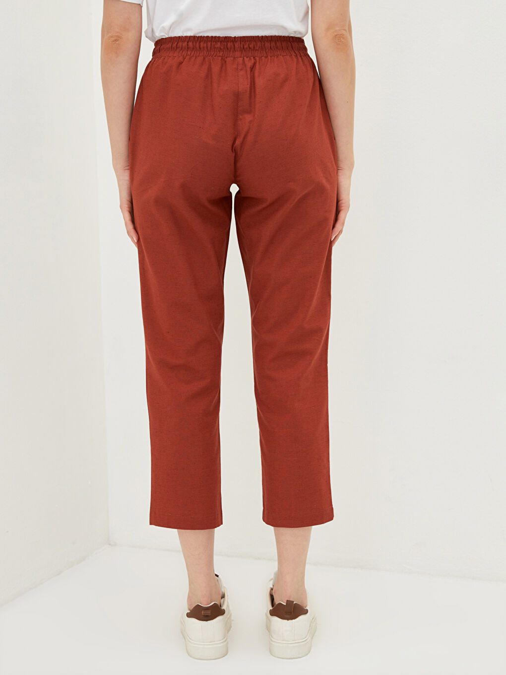 Брюки Женские Прямые С Карманами На Резинке С Высокой Посадкой Удобные-4