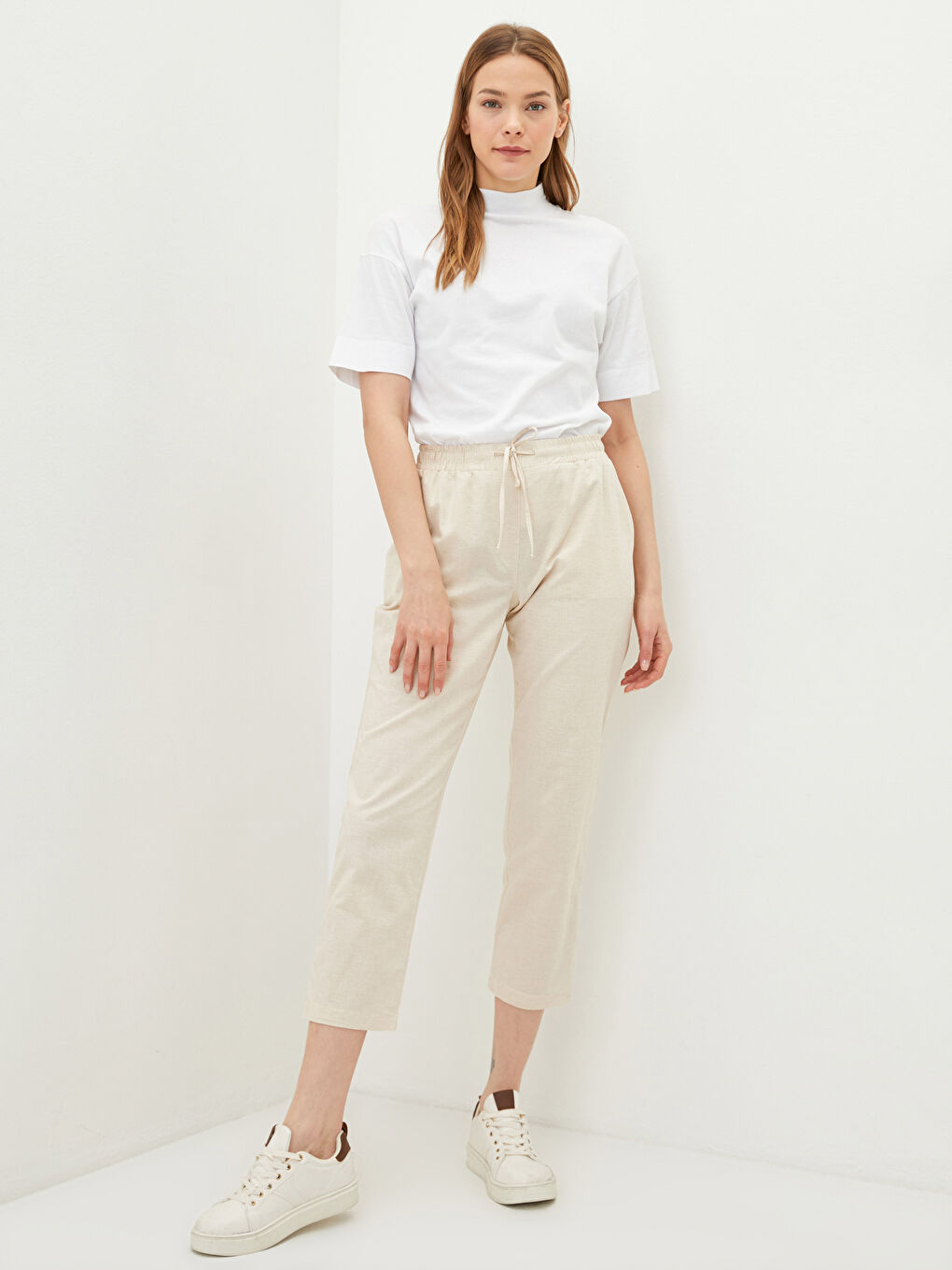 High Waist Elastic Comfortable Fit Straight Pocket Detailed Women's Trousers