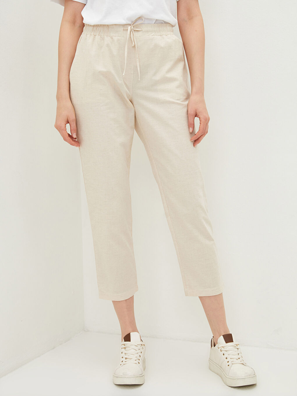 High Waist Elastic Comfortable Fit Straight Pocket Detailed Women's Trousers-2