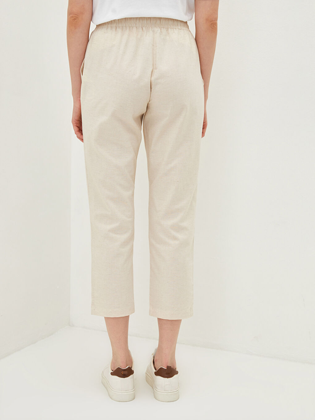 High Waist Elastic Comfortable Fit Straight Pocket Detailed Women's Trousers-3