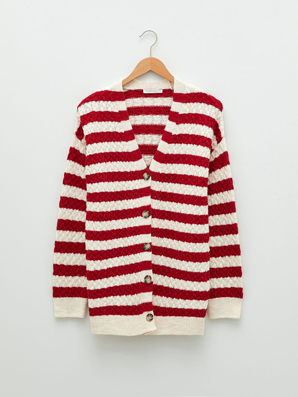 V-ს ფორმის დეკოლტე ზოლიანი გრძელმკლავიანი ქალებისთვის ტრიკოტაჟის კარდიგანი-5