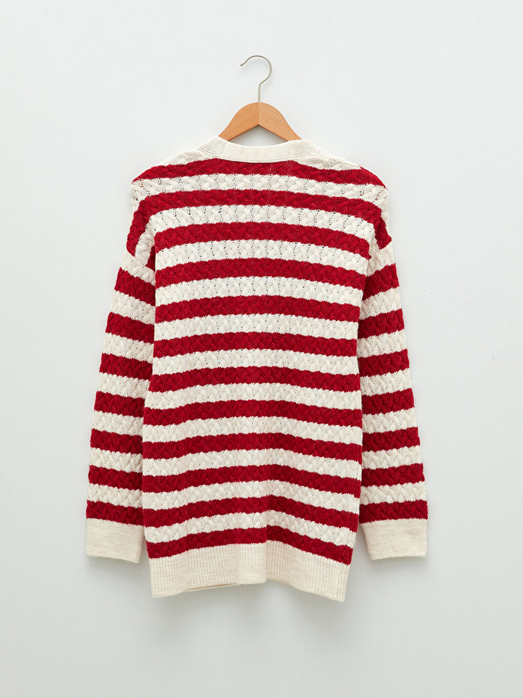 V-ს ფორმის დეკოლტე ზოლიანი გრძელმკლავიანი ქალებისთვის ტრიკოტაჟის კარდიგანი-6