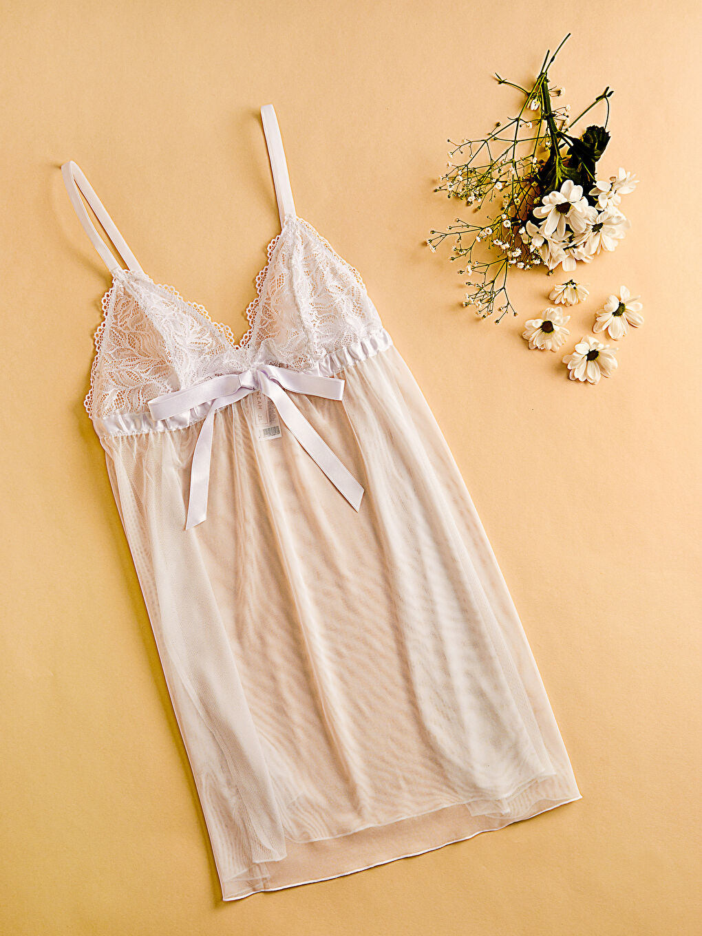 LCW DREAM Optik Beyaz Dolgusuz Dantelli Bride Babydoll