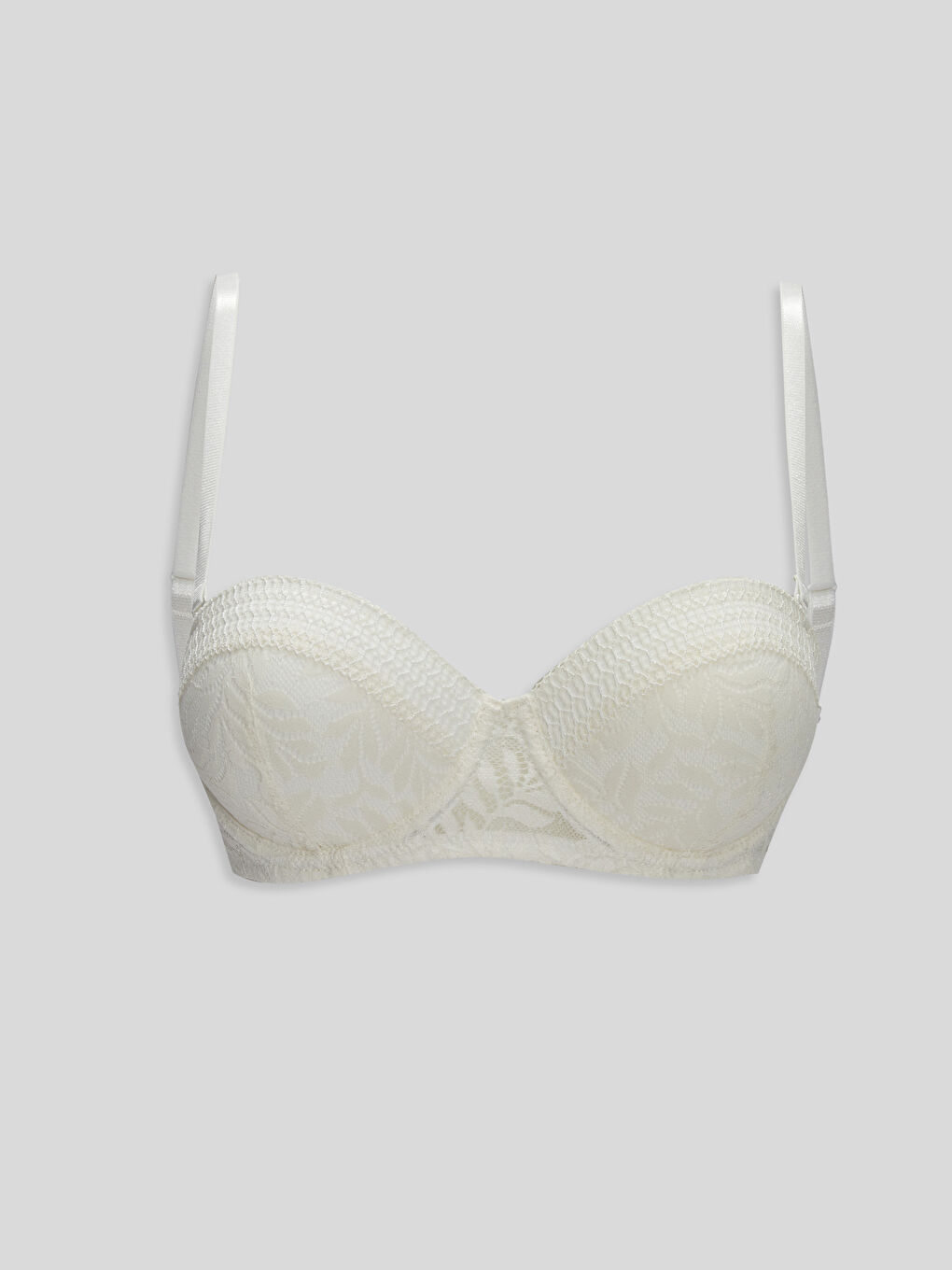 Ekru Balenli Yarım Dolgulu Dantelli Balkonet Sütyen