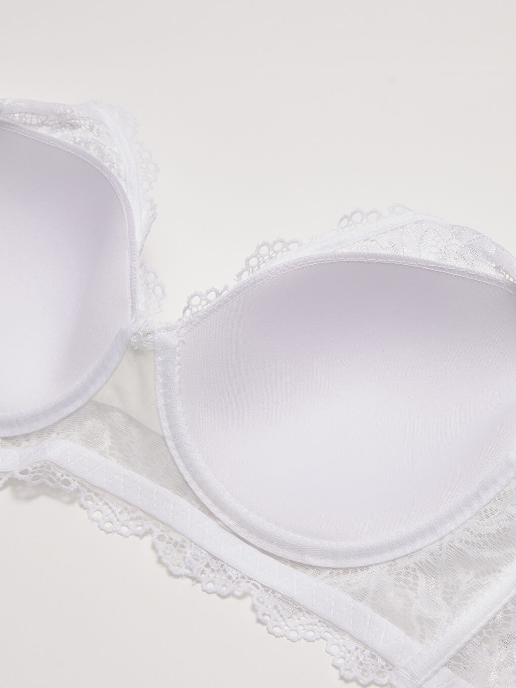 Beyaz Balenli Dolgusuz Dantelli Bride Fantezi Tişört Sütyen-3