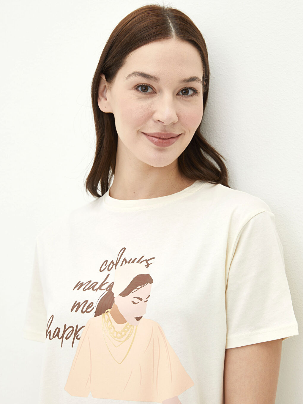 Crew Neck Printed Short Sleeve Cotton Women's Tunic-1