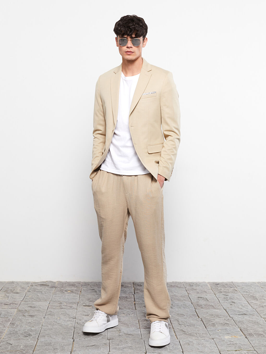 Bej Dar Kalıp Erkek Blazer Ceket