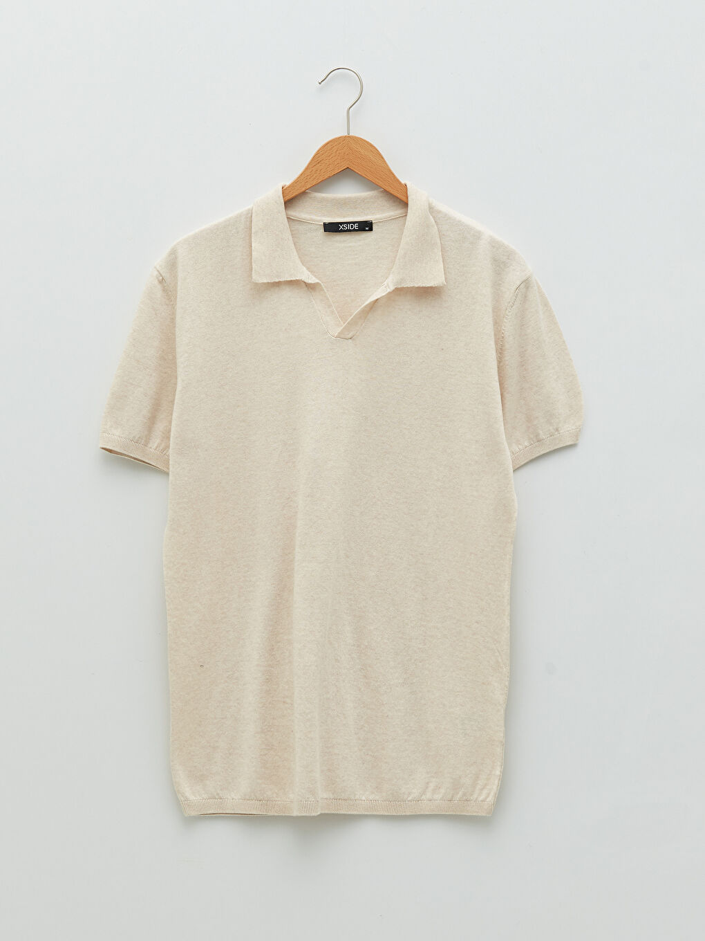 Bej Polo Yaka Kısa Kollu Erkek Triko Kazak-5