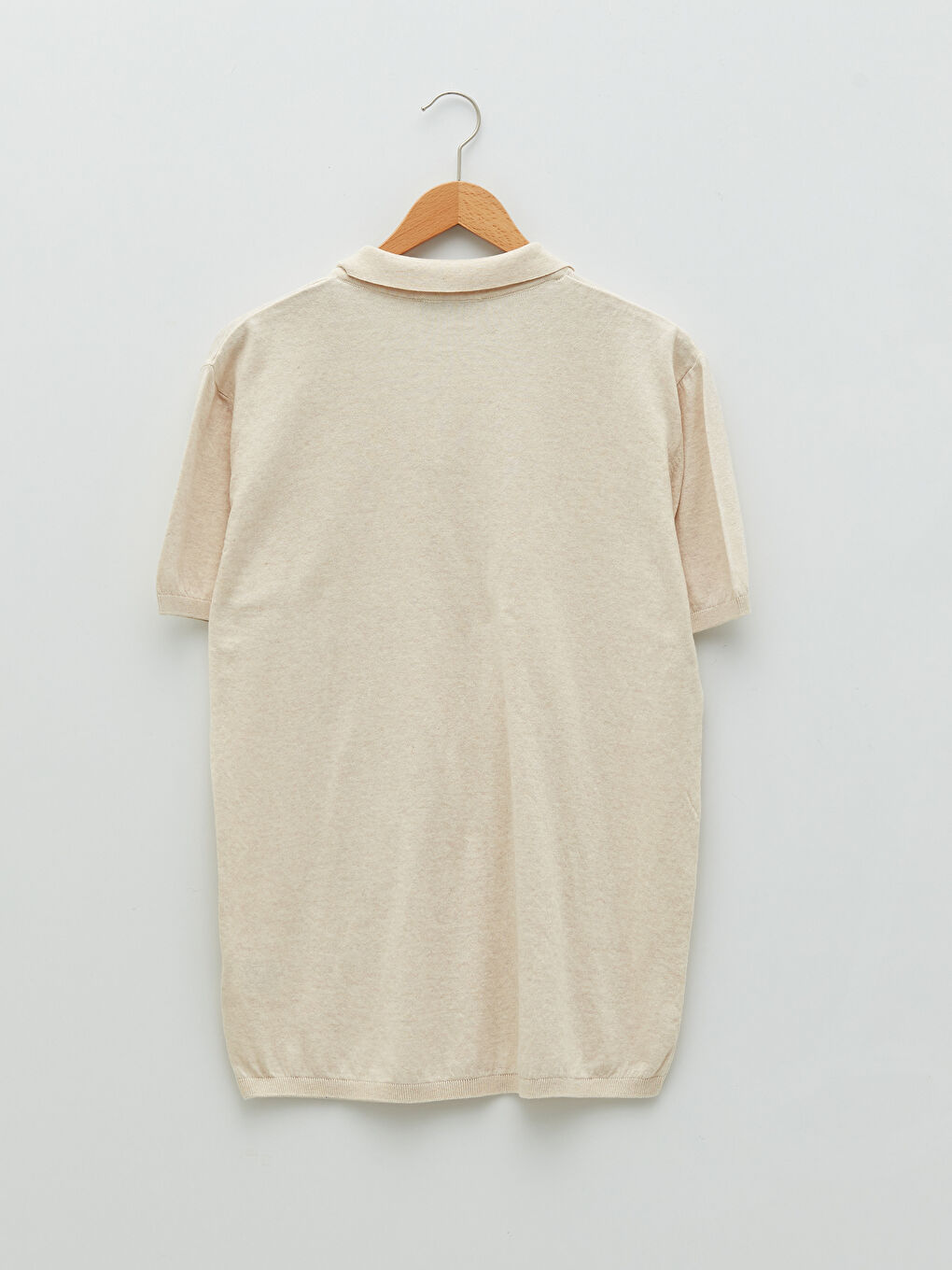 Bej Polo Yaka Kısa Kollu Erkek Triko Kazak-6