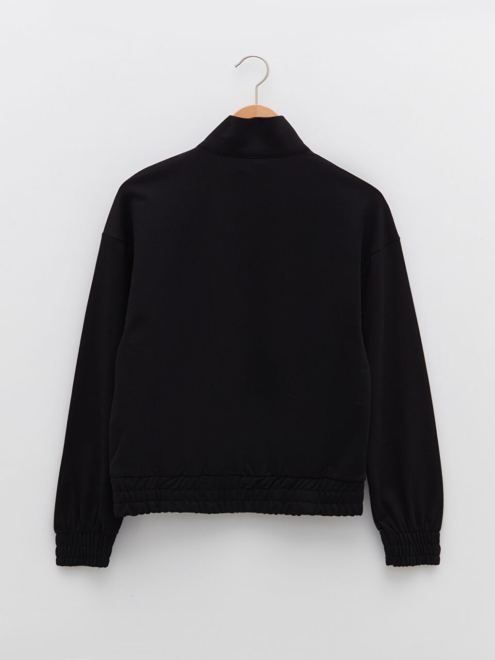 Siyah Dik Yaka Düz Uzun Kollu Kadın Sweatshirt-6