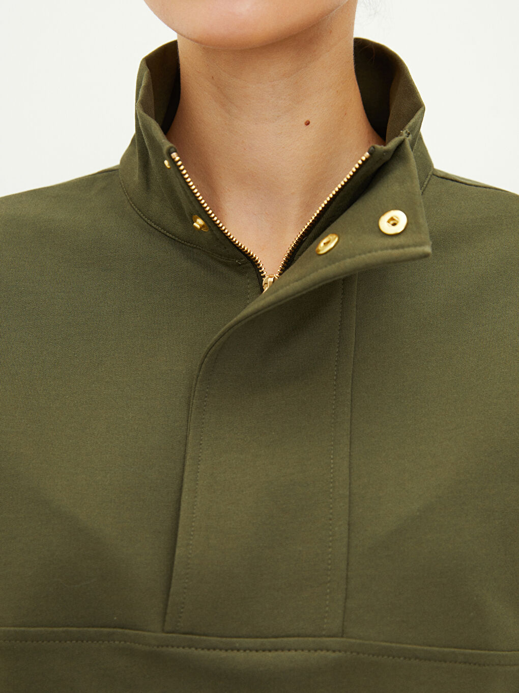 سويت شيرت كم طويل سادة بياقة قمع للسيدات-3