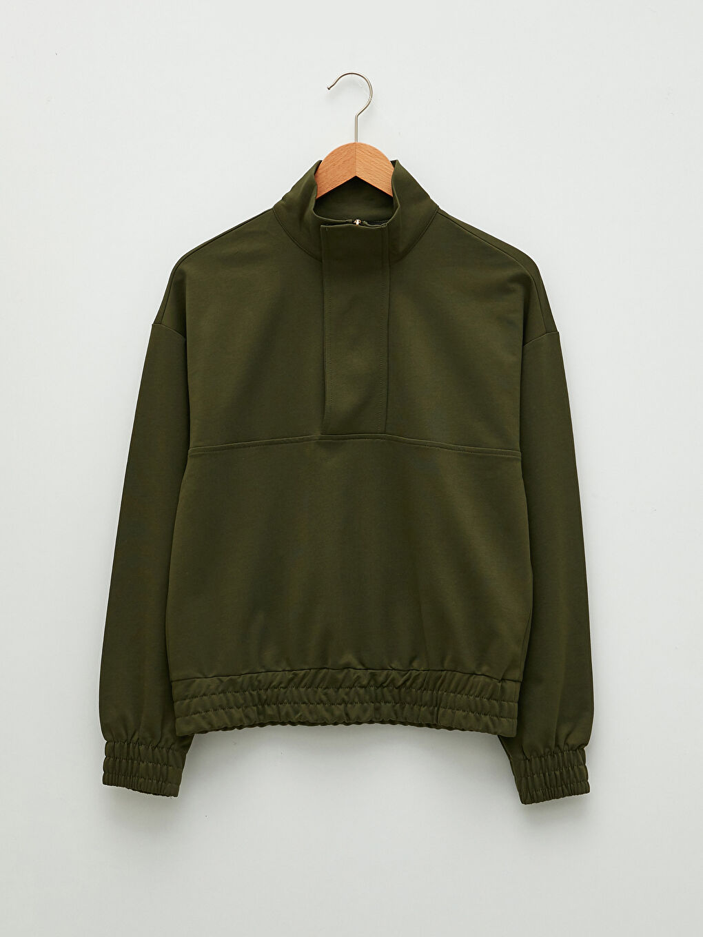 سويت شيرت كم طويل سادة بياقة قمع للسيدات-5