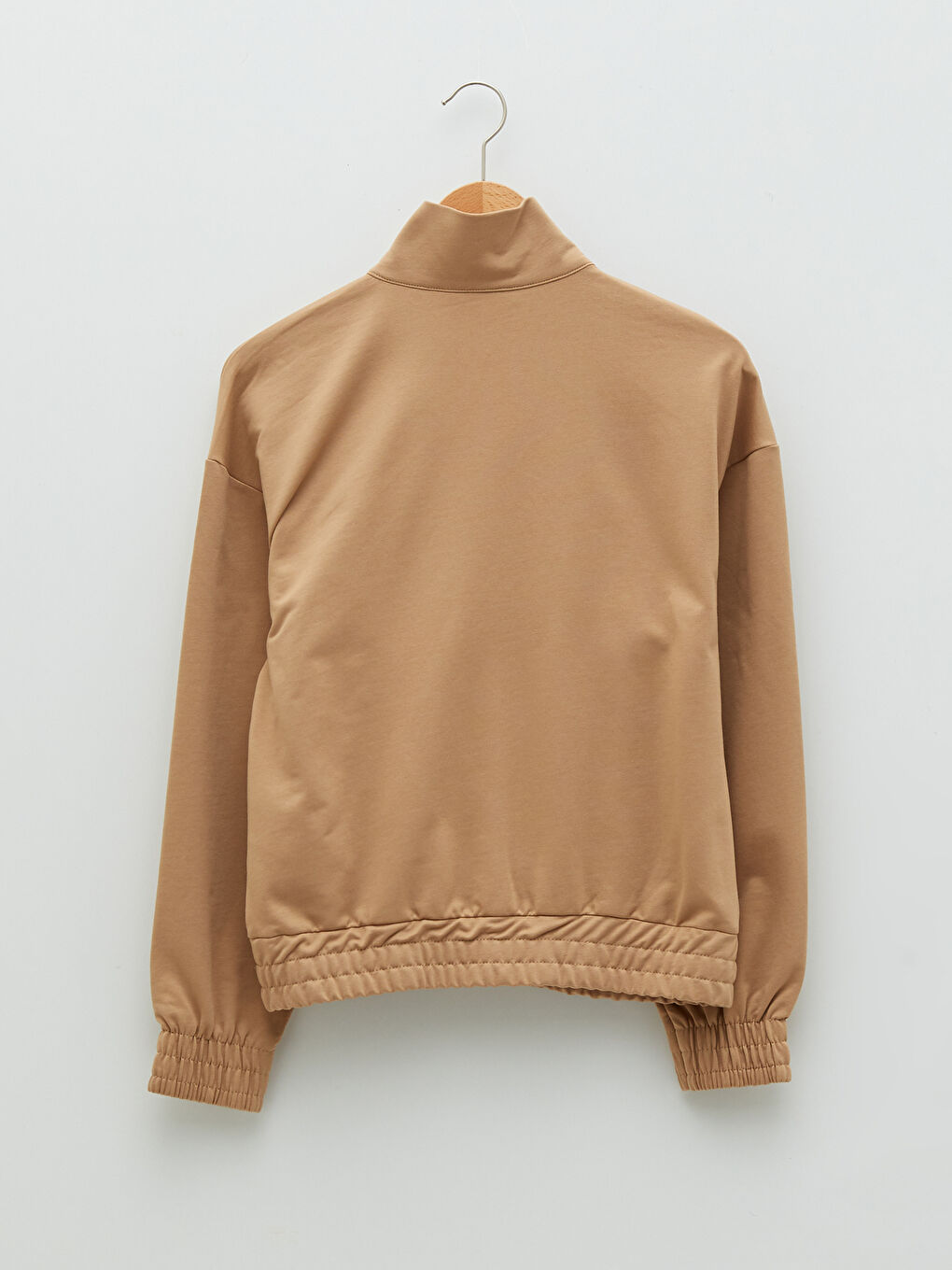 Kahverengi Dik Yaka Düz Uzun Kollu Kadın Sweatshirt-6