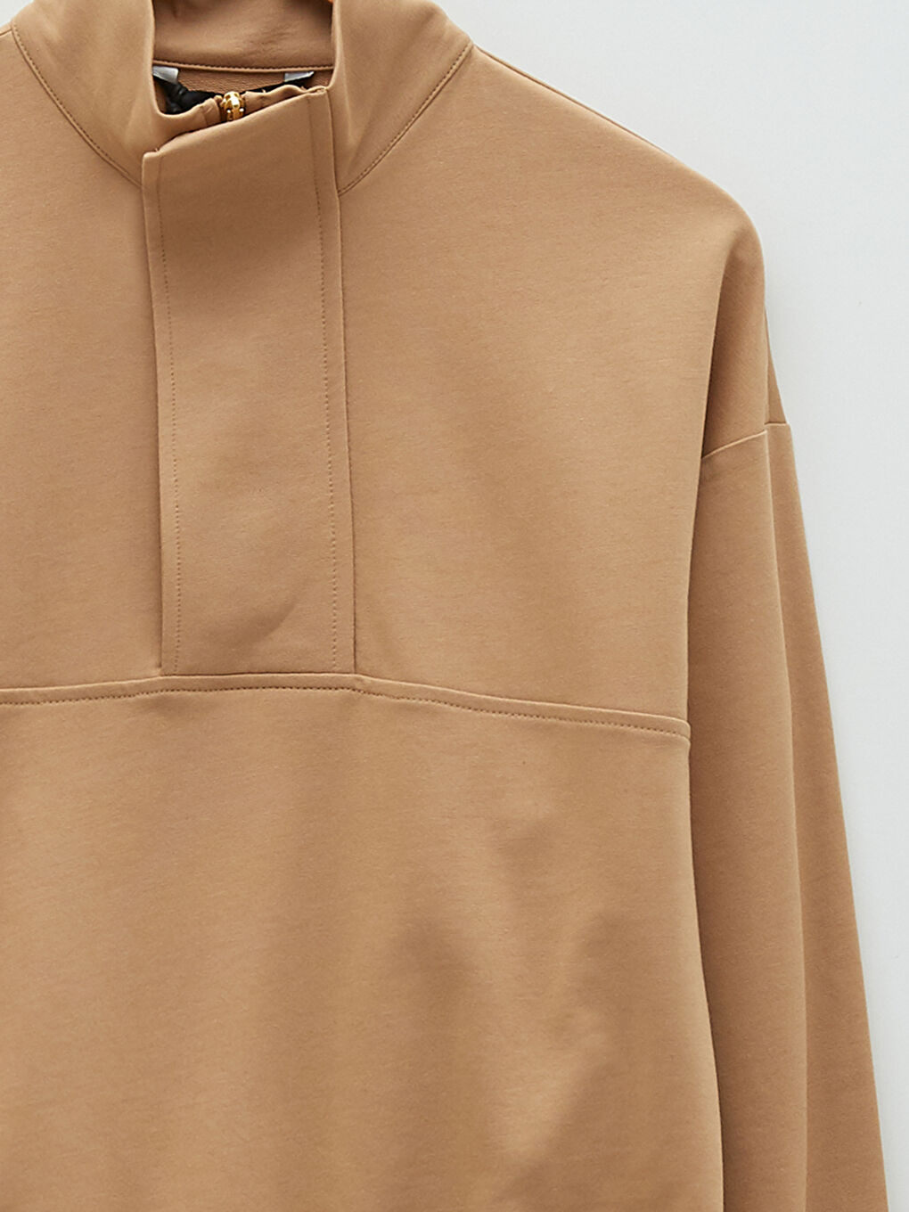 Kahverengi Dik Yaka Düz Uzun Kollu Kadın Sweatshirt-7