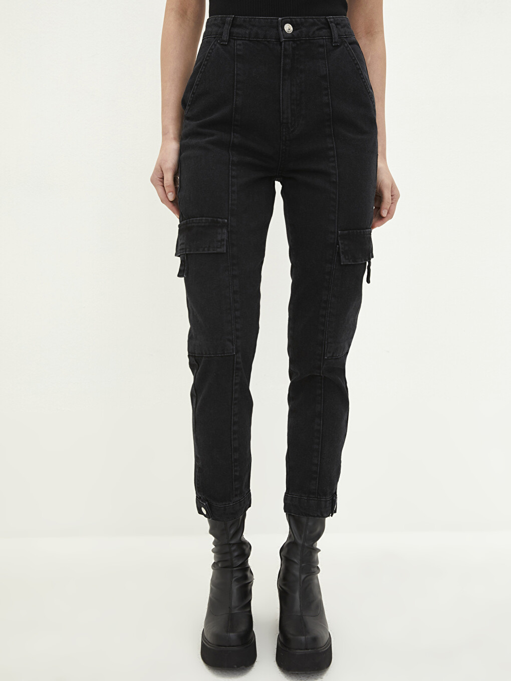 High Waist Mom Fit Pocket Detailed Rodeo Women's Jean Trousers-5