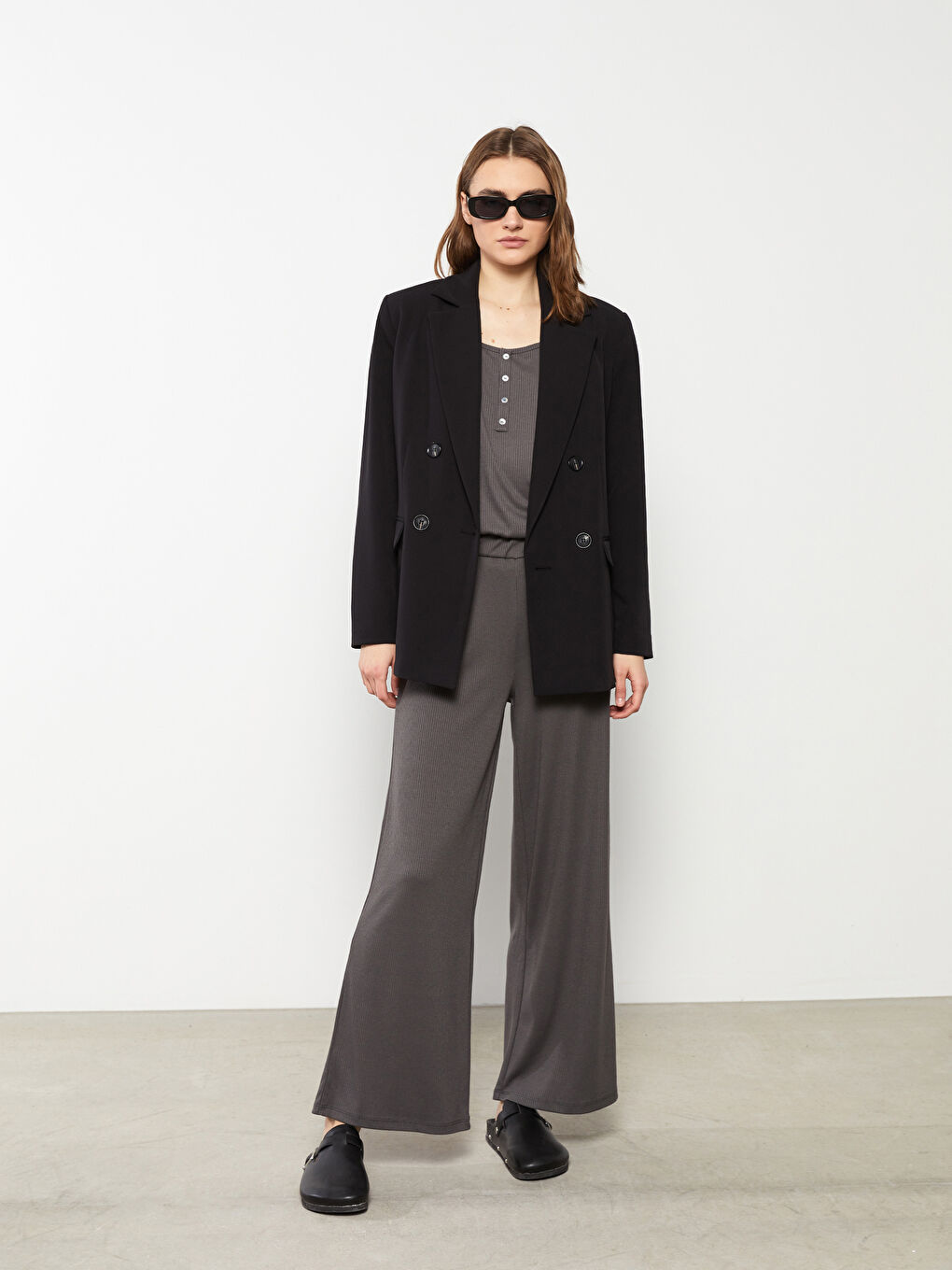 Gri Kadın Beli Lastikli Düz Eşofman Altı-1