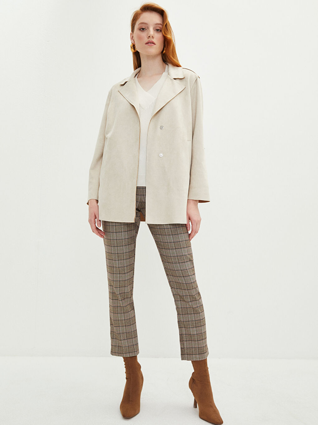 Žena BEŽ Kaput od umjetne kože-2