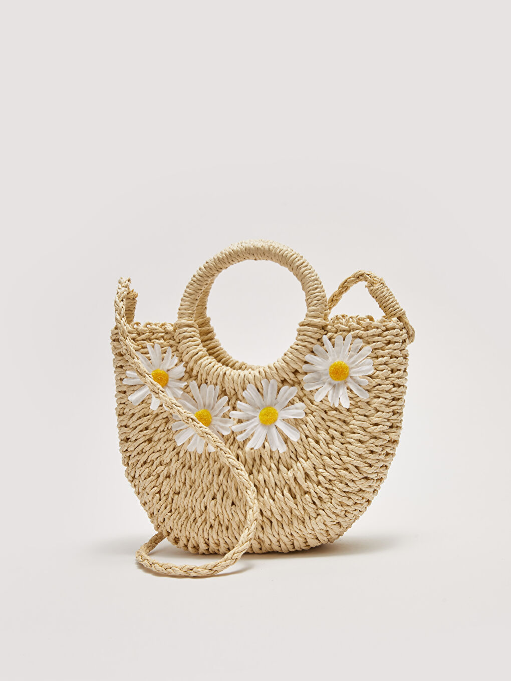 Сумка с соломенной ручкой с аппликацией ромашки для девочек-2