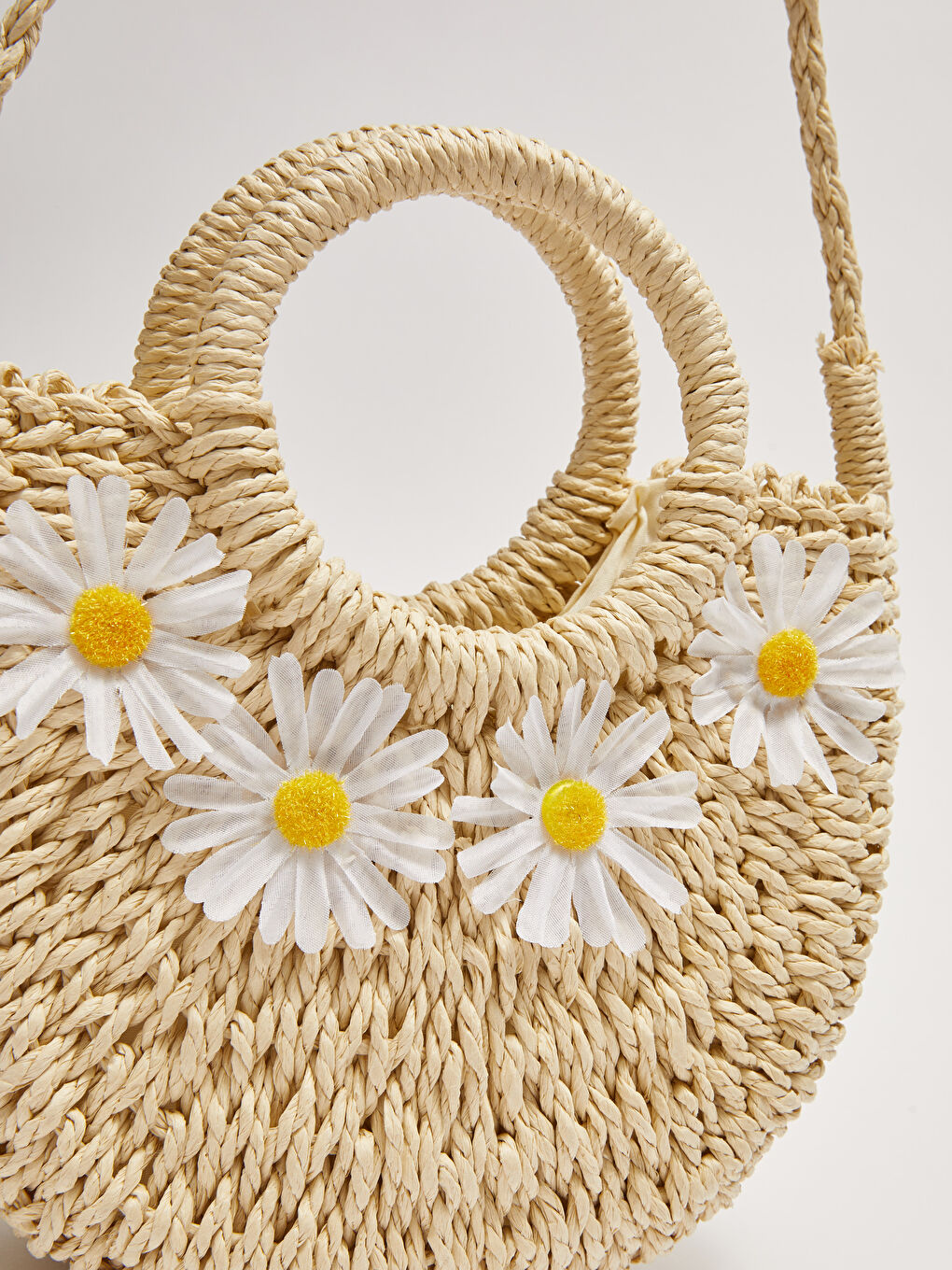 Сумка с соломенной ручкой с аппликацией ромашки для девочек-4