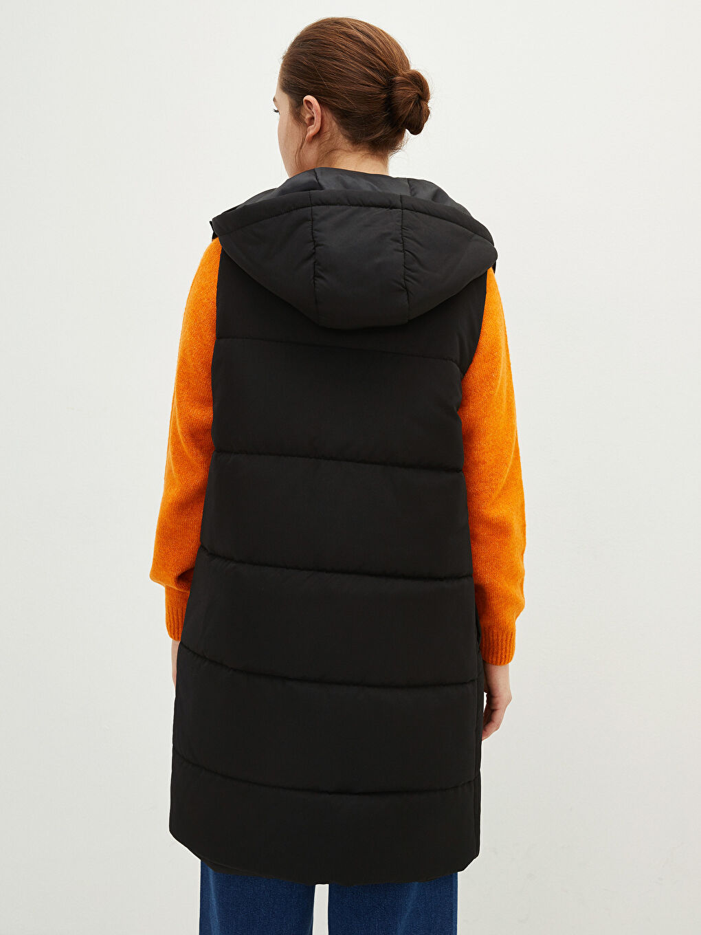 Hooded Plain Pocket Detailed Women's Inflatable Vest-5