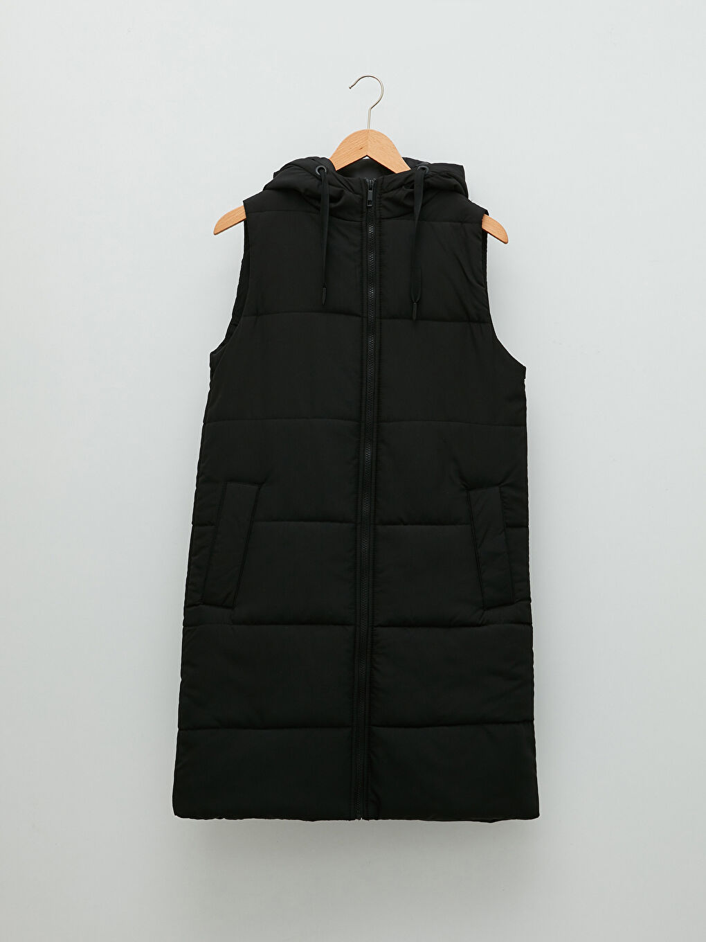 Hooded Plain Pocket Detailed Women's Inflatable Vest-6