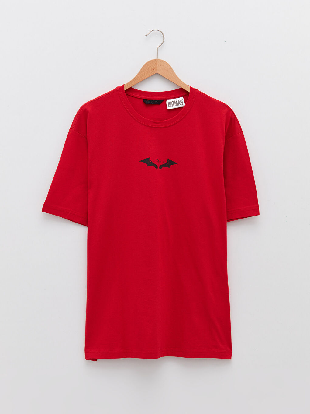 Kırmızı Bisiklet Yaka Kısa Kollu Batman Baskılı Penye Erkek Tişört-5