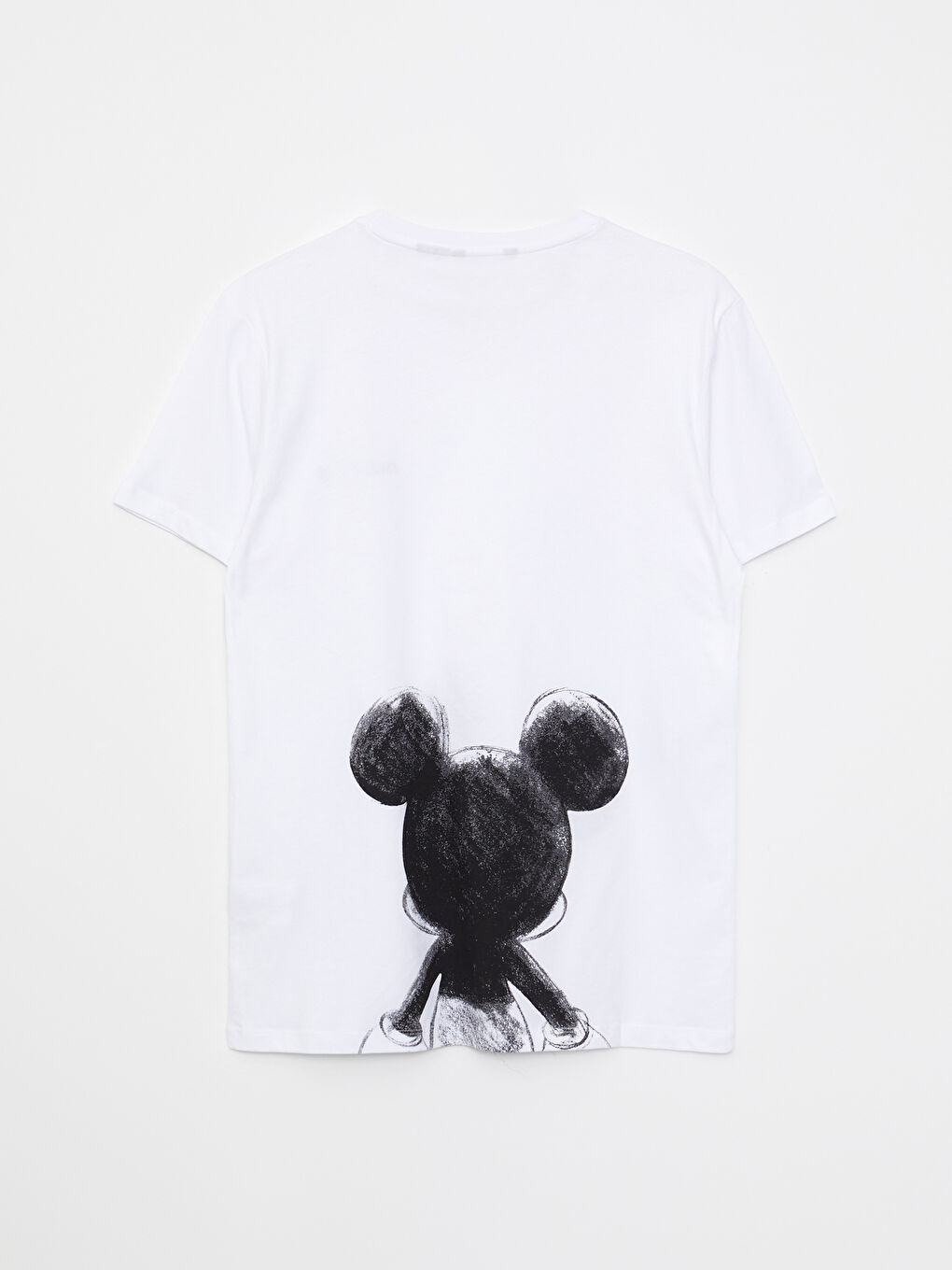 Beyaz Bisiklet Yaka Kısa Kollu Mickey Mouse Baskılı Erkek Tişört-1