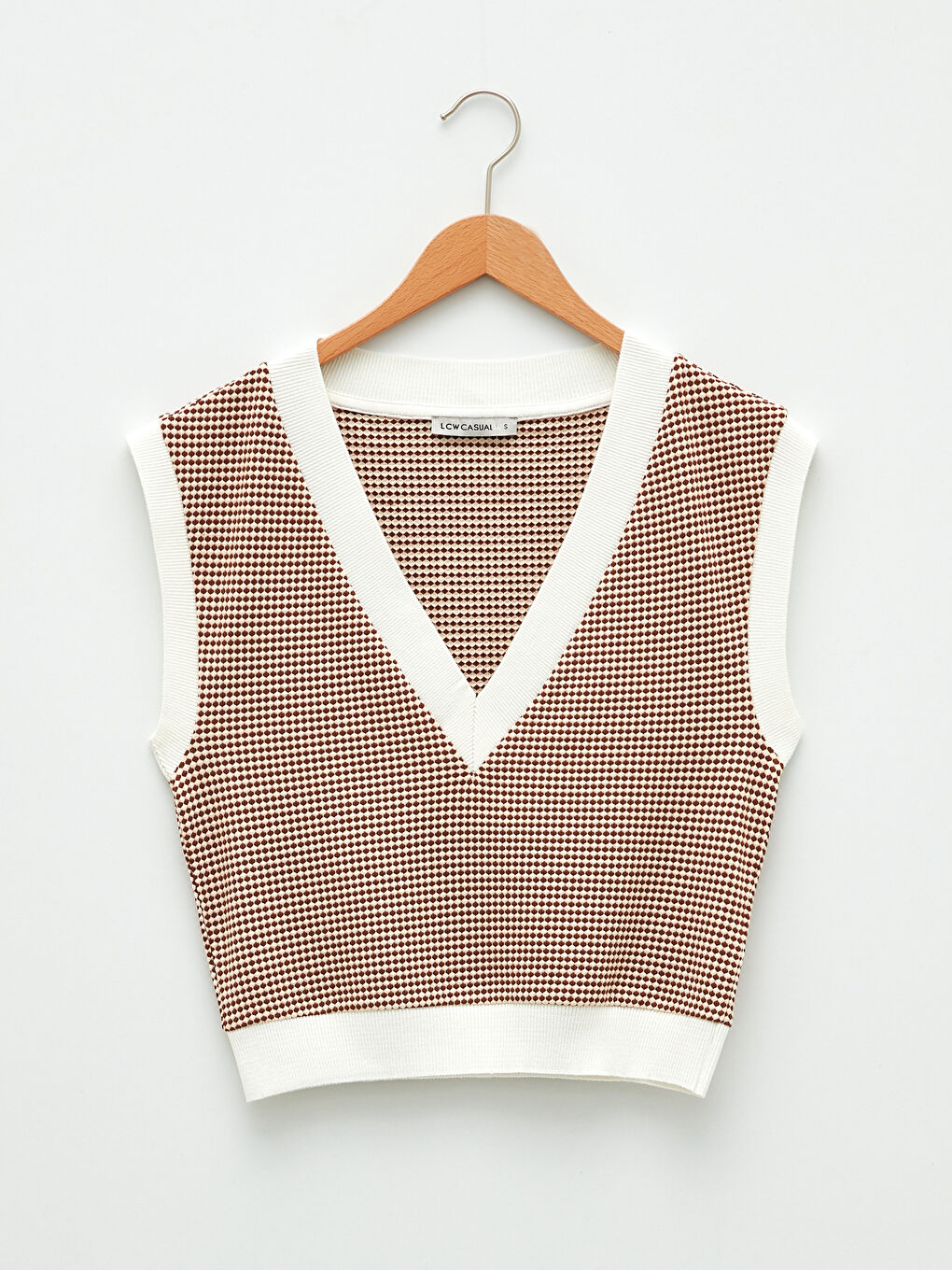 Kahverengi V Yaka Desenli Kadın Süveter-5