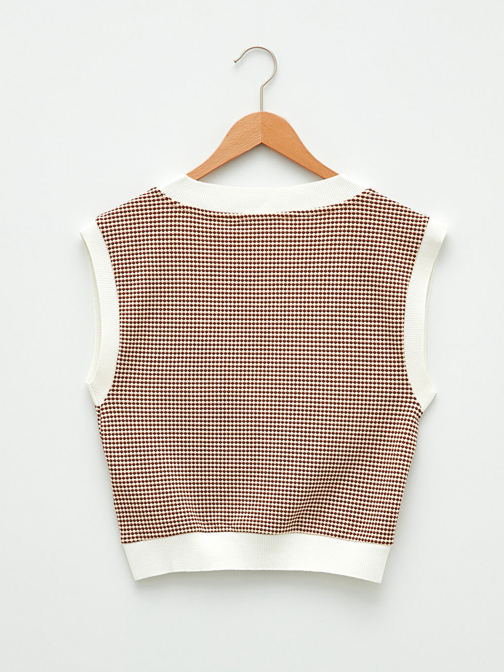 Kahverengi V Yaka Desenli Kadın Süveter-6