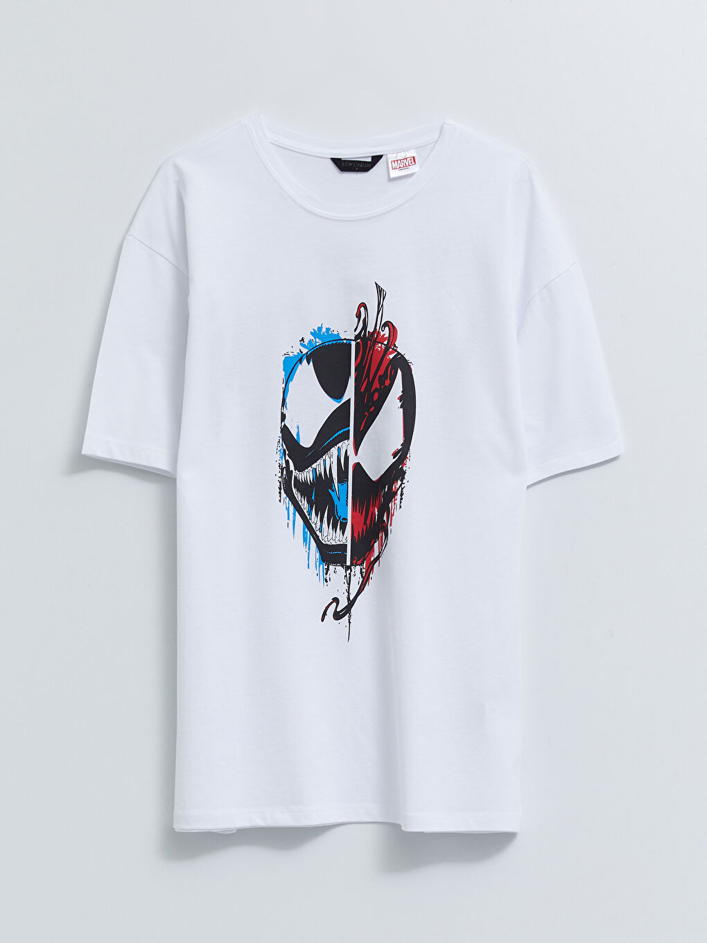 Beyaz Bisiklet Yaka Kısa Kollu Venom Baskılı Penye Erkek Tişört-5