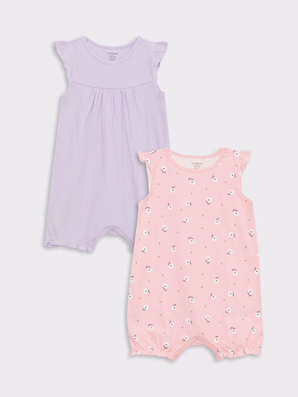 Lot de 2 Combinaisons Bébé Fille en Coton Imprimé à Col Rond et Manches Courtes