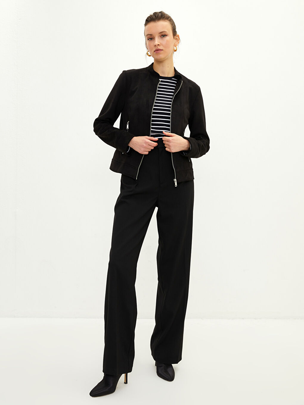 جاكيت كم طويل مستقيم بياقة قمع للسيدات-4