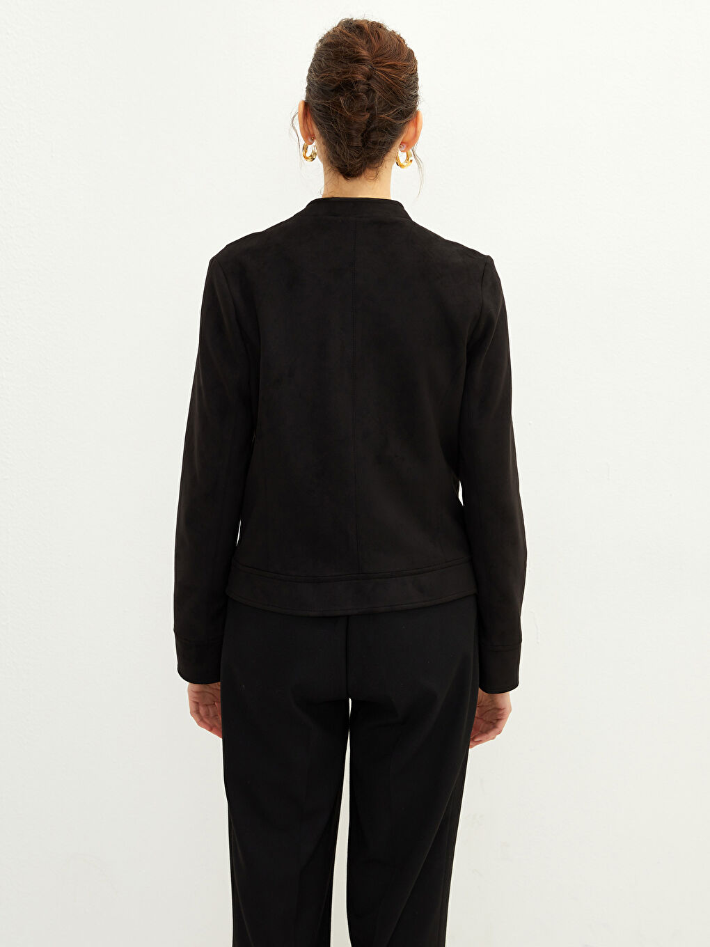 جاكيت كم طويل مستقيم بياقة قمع للسيدات-5