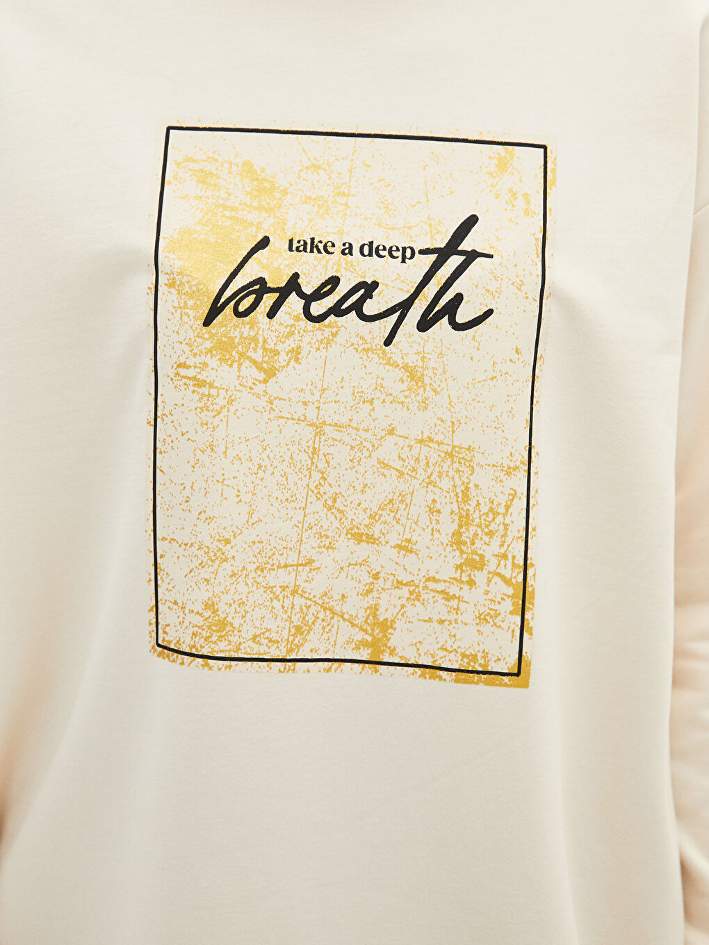 Ekru Bisiklet Yaka Baskılı Uzun Kollu Oversize Kadın Sweatshirt Tunik-4