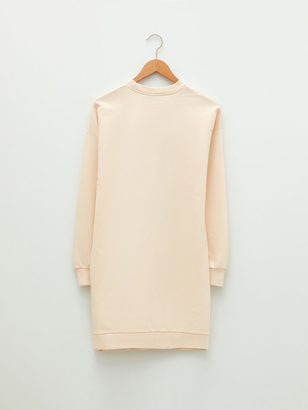 Ekru Bisiklet Yaka Baskılı Uzun Kollu Oversize Kadın Sweatshirt Tunik-7