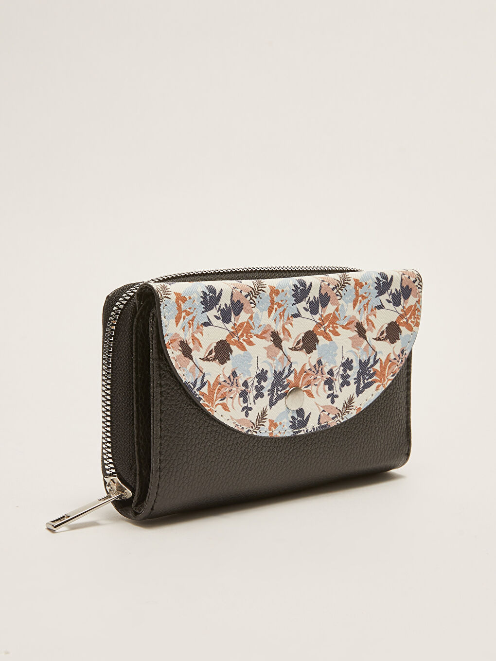 Siyah Çiçek Baskılı Kadın Cüzdan-1