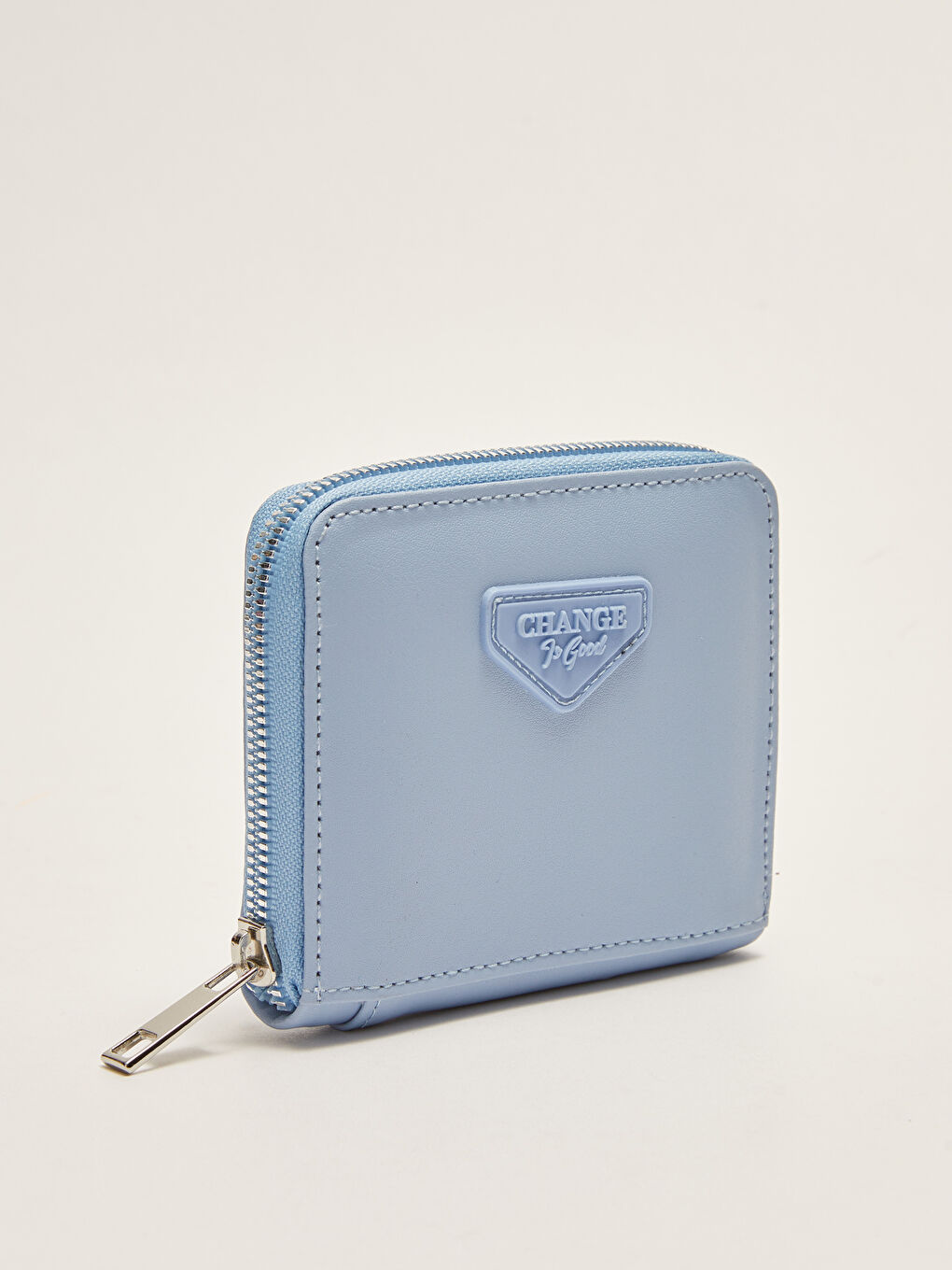 Mavi Deri Görünümlü Etiket Baskılı Kadın Cüzdan-1