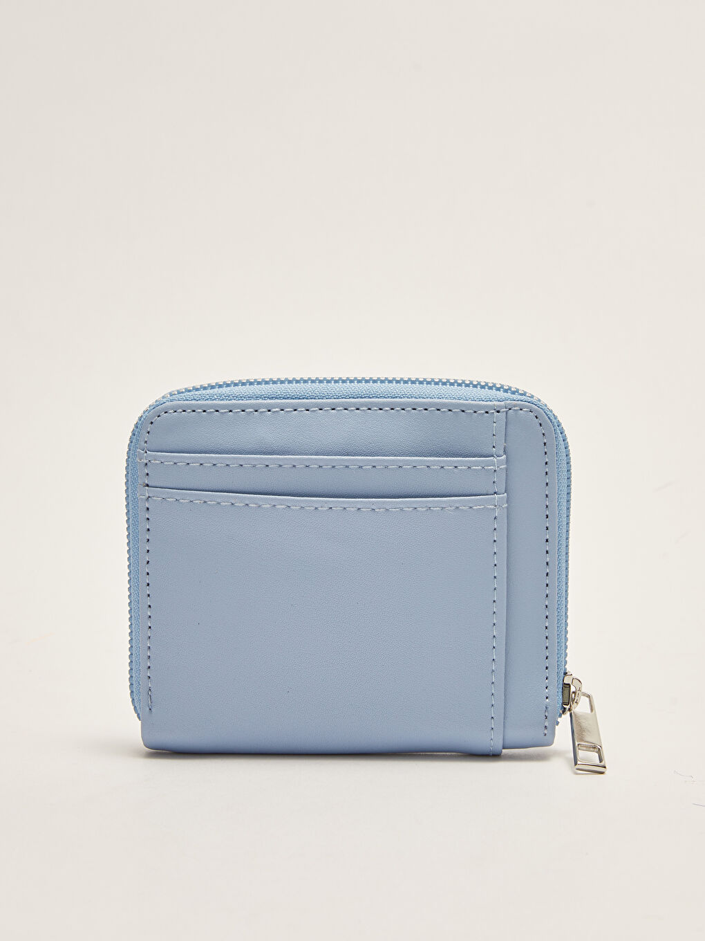 Mavi Deri Görünümlü Etiket Baskılı Kadın Cüzdan-2