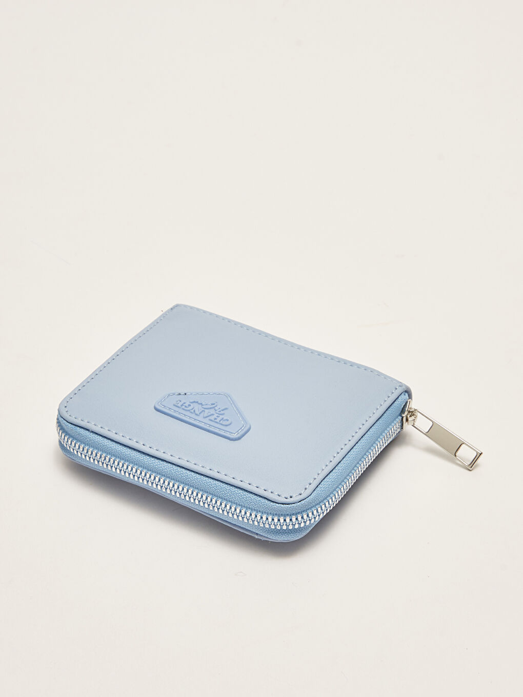 Mavi Deri Görünümlü Etiket Baskılı Kadın Cüzdan-4