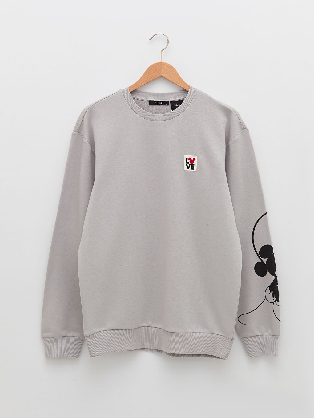 Gri Bisiklet Yaka Uzun Kollu Mickey Mouse Baskılı Erkek Sweatshirt-5