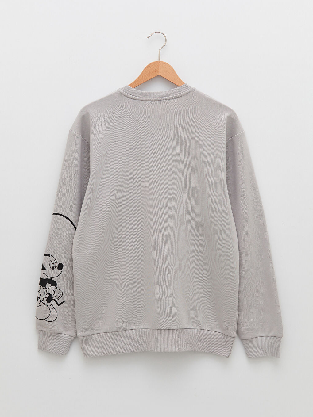 Gri Bisiklet Yaka Uzun Kollu Mickey Mouse Baskılı Erkek Sweatshirt-6