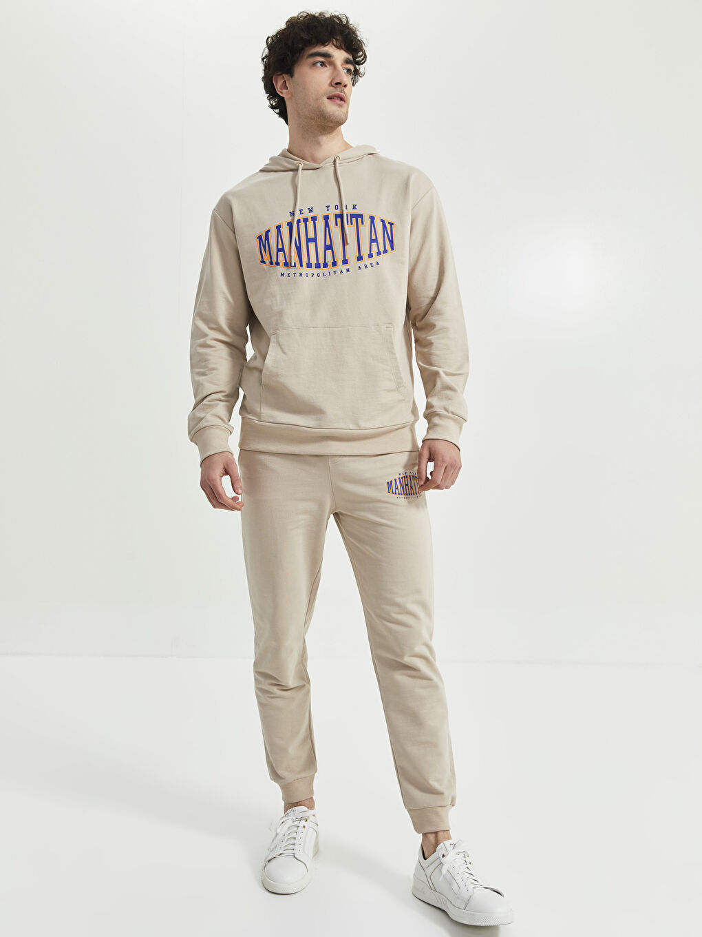 Kahverengi Oversize Uzun Kollu Baskılı Erkek Hoodie-3