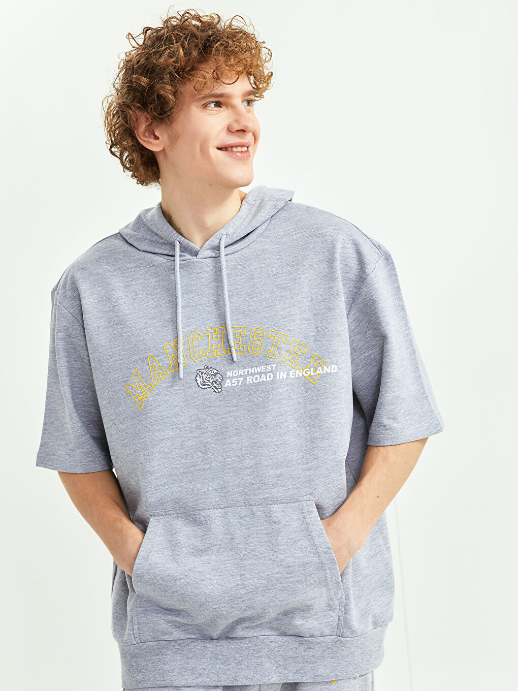 Oversize Hoodie Short Sleeve Printed Men's Hoodie