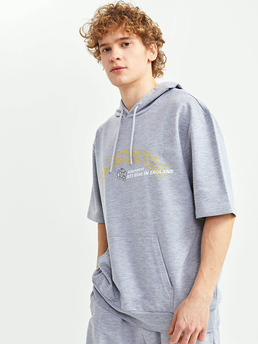 Oversize Hoodie Short Sleeve Printed Men's Hoodie-1