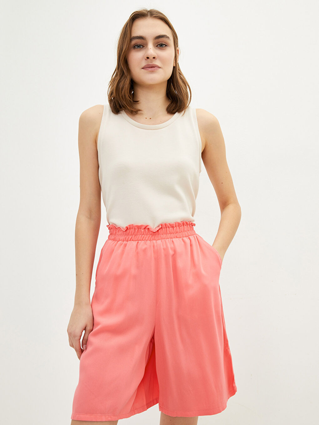 Elastic Waist Straight Viscose Women's Bermuda Shorts
