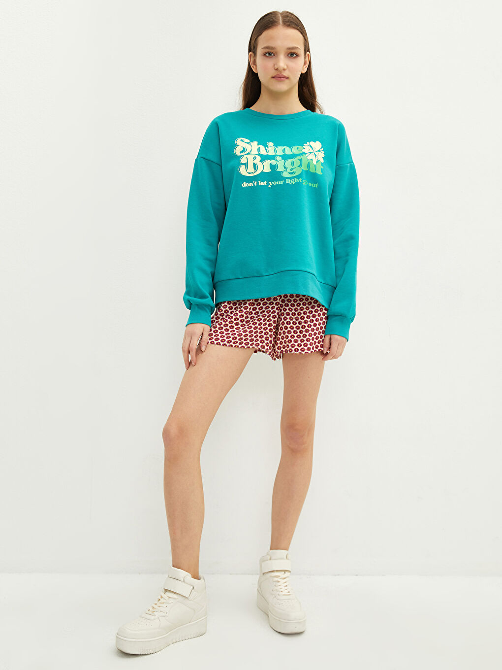 Crew Neck Printed Long Sleeve Women's Sweatshirt-2
