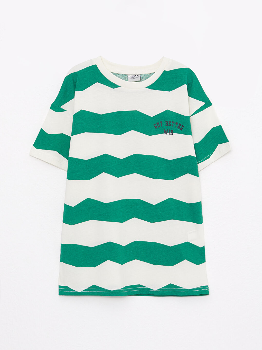 Bisiklet Yaka Çizgili Kısa Kollu Pamuklu Erkek Çocuk Tişört-1