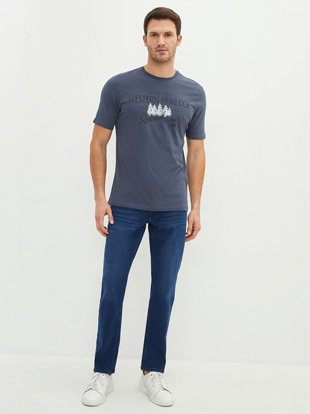 Antrasit Bisiklet Yaka Kısa Kollu Baskılı Penye Erkek Tişört-2