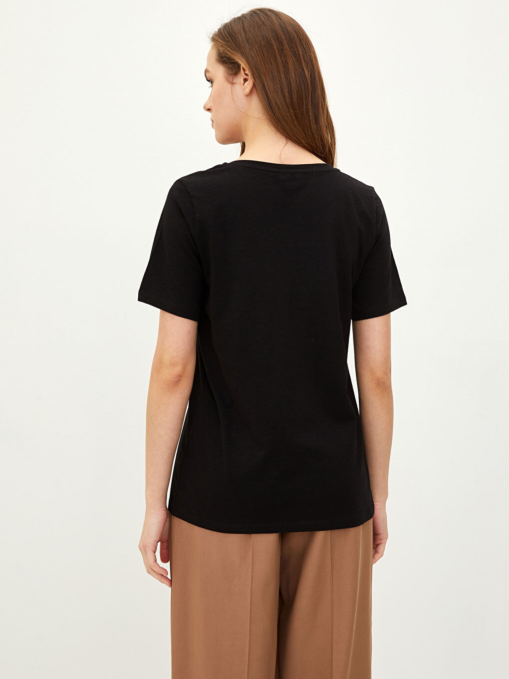 V-Neck Straight Short Sleeve Women's Cotton T-Shirt-4