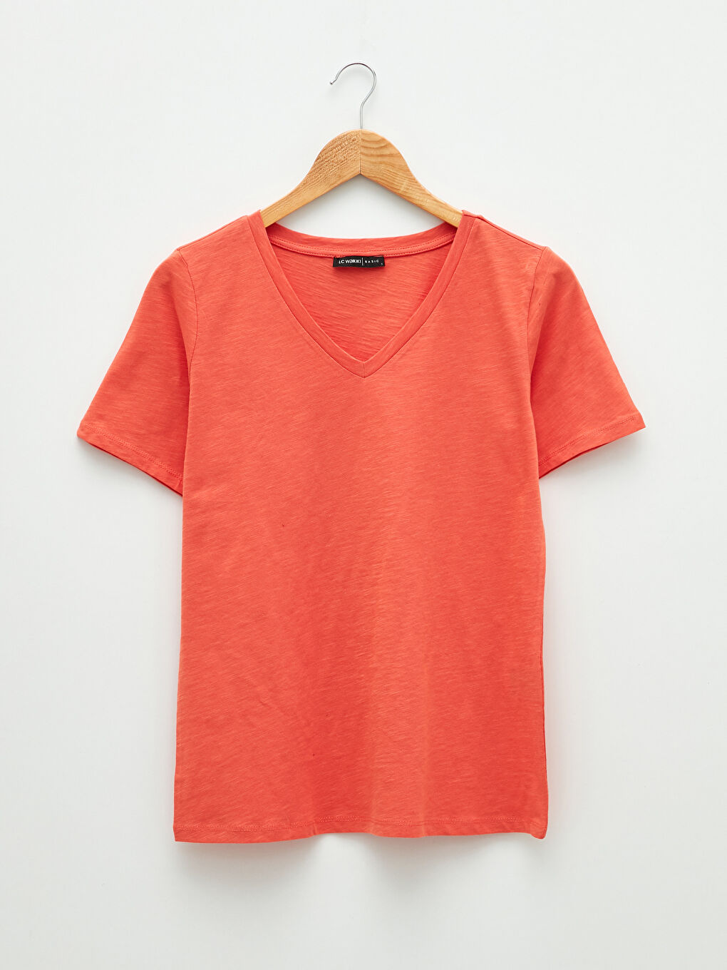V-Neck Straight Short Sleeve Women's Cotton T-Shirt-5